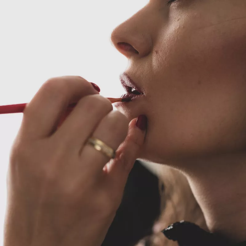 Close-up portrait during the fashion shoot for Valentina's designs