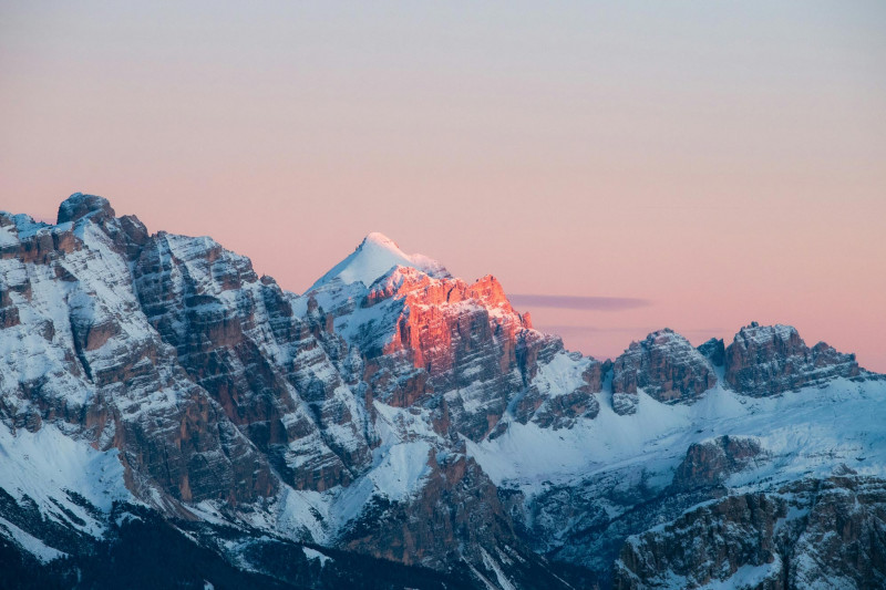 Sunset in the Dolomites in winter